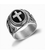 Cross Design God Theme Fashion Titanium Men Ring - Silver