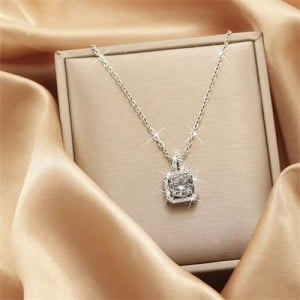 Bling Square Pendant IG Style Women Stainless Steel Wholesale Collarbone Necklace
