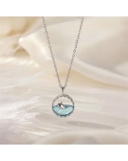 Round Cute Whale Pendant IG Style Women Stainless Steel Wholesale Collarbone Necklace - Silver