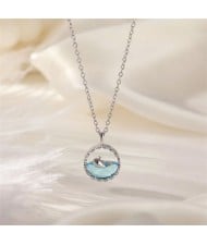 Round Cute Whale Pendant IG Style Women Stainless Steel Wholesale Collarbone Necklace - Silver