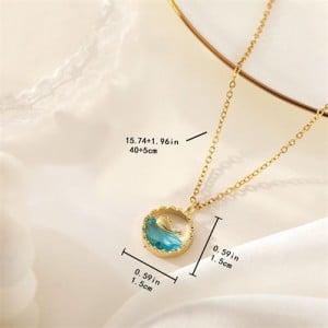Round Cute Whale Pendant IG Style Women Stainless Steel Wholesale Collarbone Necklace - Golden