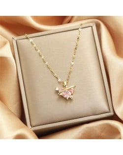 Shining Love Heart Pendant IG Style Women Stainless Steel Wholesale Collarbone Necklace