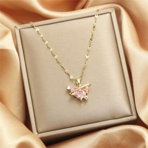 Shining Love Heart Pendant IG Style Women Stainless Steel Wholesale Collarbone Necklace