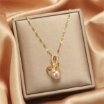 Golden Shining Pearl and Butterfly Pendant IG Style Women Stainless Steel Wholesale Collarbone Necklace