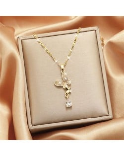 Graceful Shining Butterfly Pendant IG Style Women Stainless Steel Wholesale Collarbone Golden Necklace