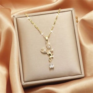 Graceful Shining Butterfly Pendant IG Style Women Stainless Steel Wholesale Collarbone Golden Necklace