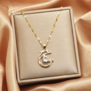Shining Dolphin Pendant IG Style Women Stainless Steel Wholesale Collarbone Necklace