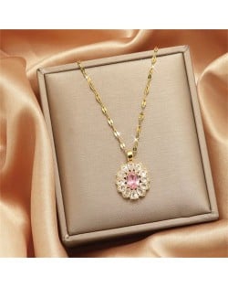 Shining Flower Cubic Zirconia Pendant IG Style Women Stainless Steel Wholesale Collarbone Necklace