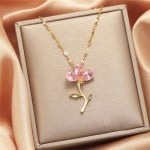 Shining Pinky Flower Pendant IG Style Love Fashion Women Stainless Steel Wholesale Collarbone Necklace