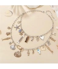 Vintage Bohemian Fashion Dual Layers Holiday Style Women Wholesale Necklaces