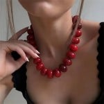 Vintage Flat Disc Bead Choker Necklace Large Resin Women Statement Collar Necklace