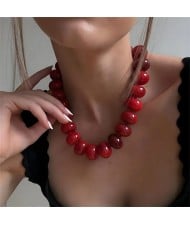 Vintage Flat Disc Bead Choker Necklace Large Resin Women Statement Collar Necklace