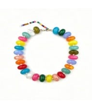 Vintage Flat Disc Bead Choker Necklace Large Resin Women Statement Collar Necklace