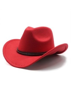 Casual Style Studded Band Wide Brim Cowboy Hat