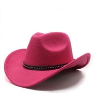 Casual Style Studded Band Wide Brim Cowboy Hat