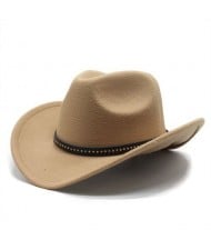 Casual Style Studded Band Wide Brim Cowboy Hat