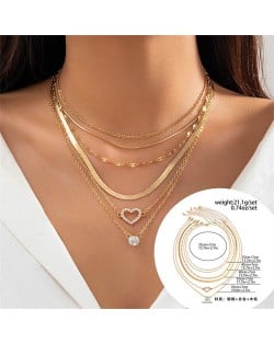 Six Layers Bling Design Heart Fashion Women Snake-link Chain/ Necklace