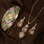 Vintage Imperial-Style Floral Gem-Edged Women's Bracelet Watch Waterdrop Antique-Style Wholesale Jewelry Set - Violet