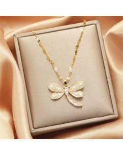Sparkling Zircon Dragonfly Pendant Titanium Steel Wholesale Women Collarbone Necklace
