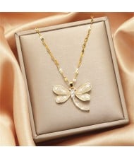 Sparkling Zircon Dragonfly Pendant Titanium Steel Wholesale Women Collarbone Necklace