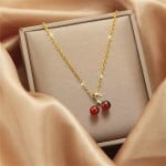 Elegant Zircon Cherry Pendant Titanium Steel Wholesale Women Collarbone Necklace