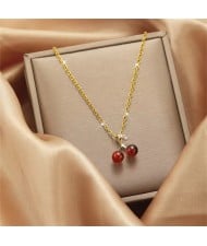 Elegant Zircon Cherry Pendant Titanium Steel Wholesale Women Collarbone Necklace