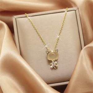 Dazzling Zircon Cute Cat Pendant Titanium Steel Wholesale Women Collarbone Necklace