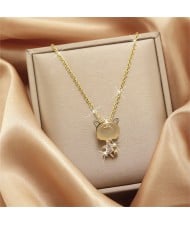 Dazzling Zircon Cute Cat Pendant Titanium Steel Wholesale Women Collarbone Necklace