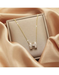 Radiant Zircon Alphabet H Pendant Titanium Steel Wholesale Women Collarbone Necklace