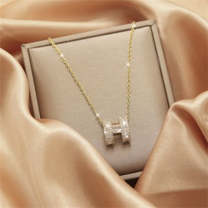 Radiant Zircon Alphabet H Pendant Titanium Steel Wholesale Women Collarbone Necklace