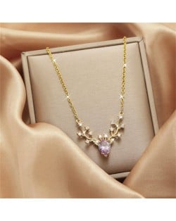 Stunning Zircon Deer Head Pendant Titanium Steel Wholesale Women Collarbone Necklace
