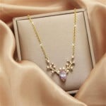 Stunning Zircon Deer Head Pendant Titanium Steel Wholesale Women Collarbone Necklace