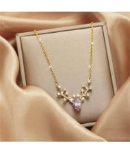 Stunning Zircon Deer Head Pendant Titanium Steel Wholesale Women Collarbone Necklace