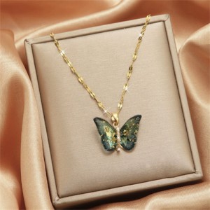 Alluring Zircon Butterfly Pendant Titanium Steel Wholesale Women Collarbone Necklace