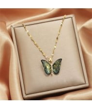 Alluring Zircon Butterfly Pendant Titanium Steel Wholesale Women Collarbone Necklace