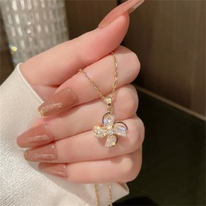 Glamorous Zircon Windmill Pendant Titanium Steel Wholesale Women Collarbone Necklace