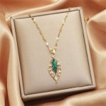 Shimmering Zircon Oval Leaf Pendant Titanium Steel Wholesale Women Collarbone Necklace