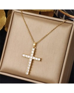 Exquisite Zircon Large Cross Titanium Steel Wholesale Women Collarbone Necklace