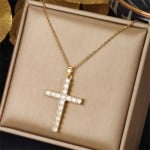 Exquisite Zircon Large Cross Titanium Steel Wholesale Women Collarbone Necklace