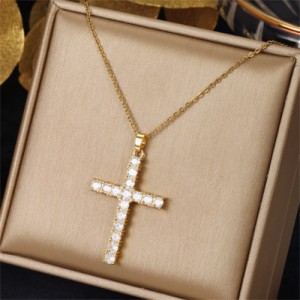 Exquisite Zircon Large Cross Titanium Steel Wholesale Women Collarbone Necklace