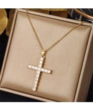 Exquisite Zircon Large Cross Titanium Steel Wholesale Women Collarbone Necklace