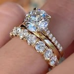 Elegant 4-Prong Zircon Solitaire 3-Piece Copper Wholesale Women Wedding Ring Set - Gold