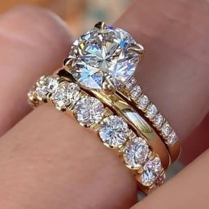 Elegant 4-Prong Zircon Solitaire 3-Piece Copper Wholesale Women Wedding Ring Set - Gold