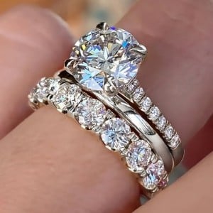 Elegant 4-Prong Zircon Solitaire 3-Piece Copper Wholesale Women Wedding Ring Set - Platinum