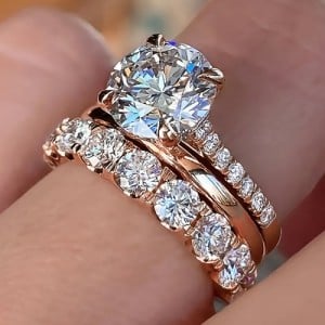 Elegant 4-Prong Zircon Solitaire 3-Piece Copper Wholesale Women Wedding Ring Set - Rose Gold