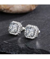 Sparkling Square Halo Zircon Stud Earrings Wholesale Women Fashion Earrings