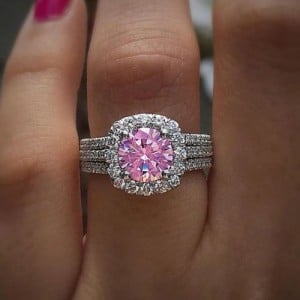Luxurious Halo Zircon Copper Wholesale Women Wedding Ring - Pink
