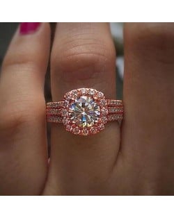 Luxurious Halo Zircon Copper Wholesale Women Wedding Ring - Rose Gold