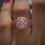 Luxurious Halo Zircon Copper Wholesale Women Wedding Ring - Rose Gold