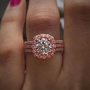 Luxurious Halo Zircon Copper Wholesale Women Wedding Ring - Rose Gold